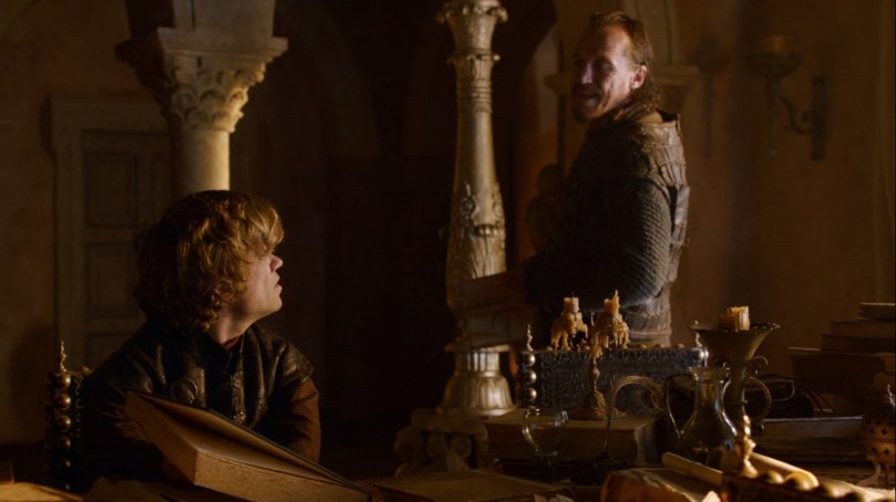 Jerome Flynn as Bronn and Peter Dinklage as Tyrion