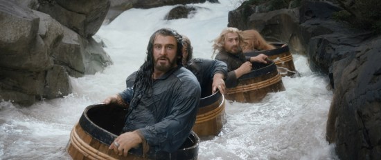 The barrel scene (the dwarves escape the dungeon)