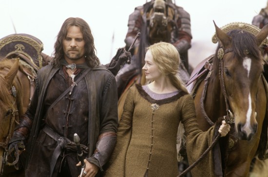 Eowyn (Miranda Otto) asks Aragorn (Viggo Mortensen) about the jewel (Evenstar)